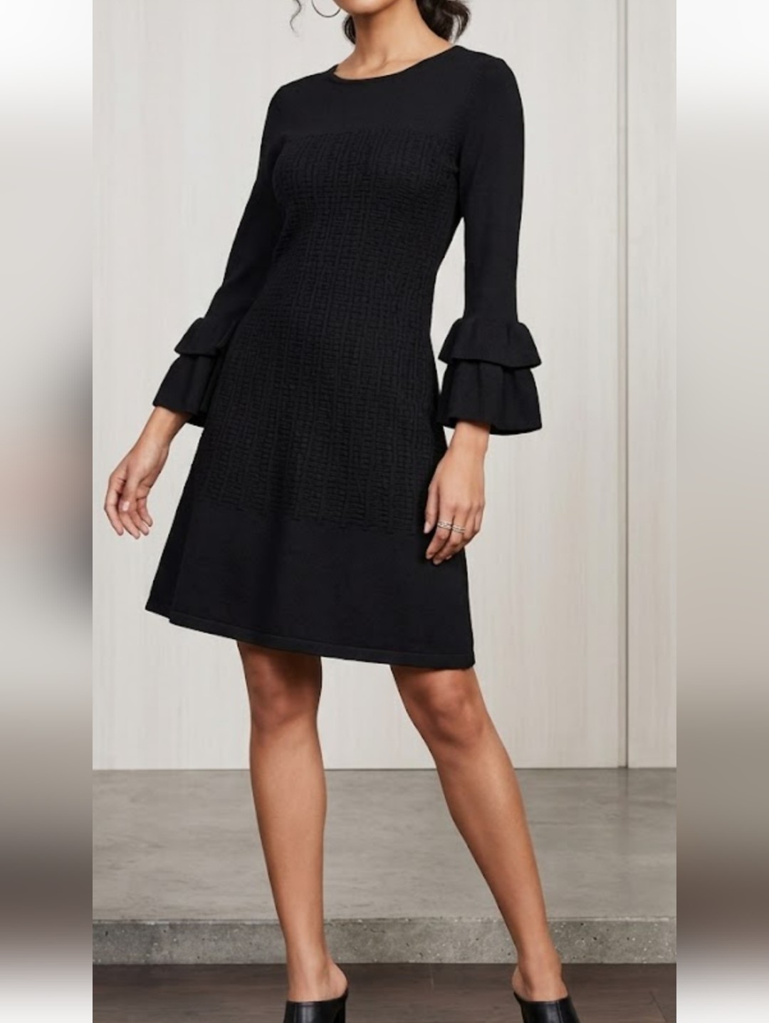 Danny & Nicole Black Long-Sleeve A-Line Dress With Tiered Ruffle Cuffs